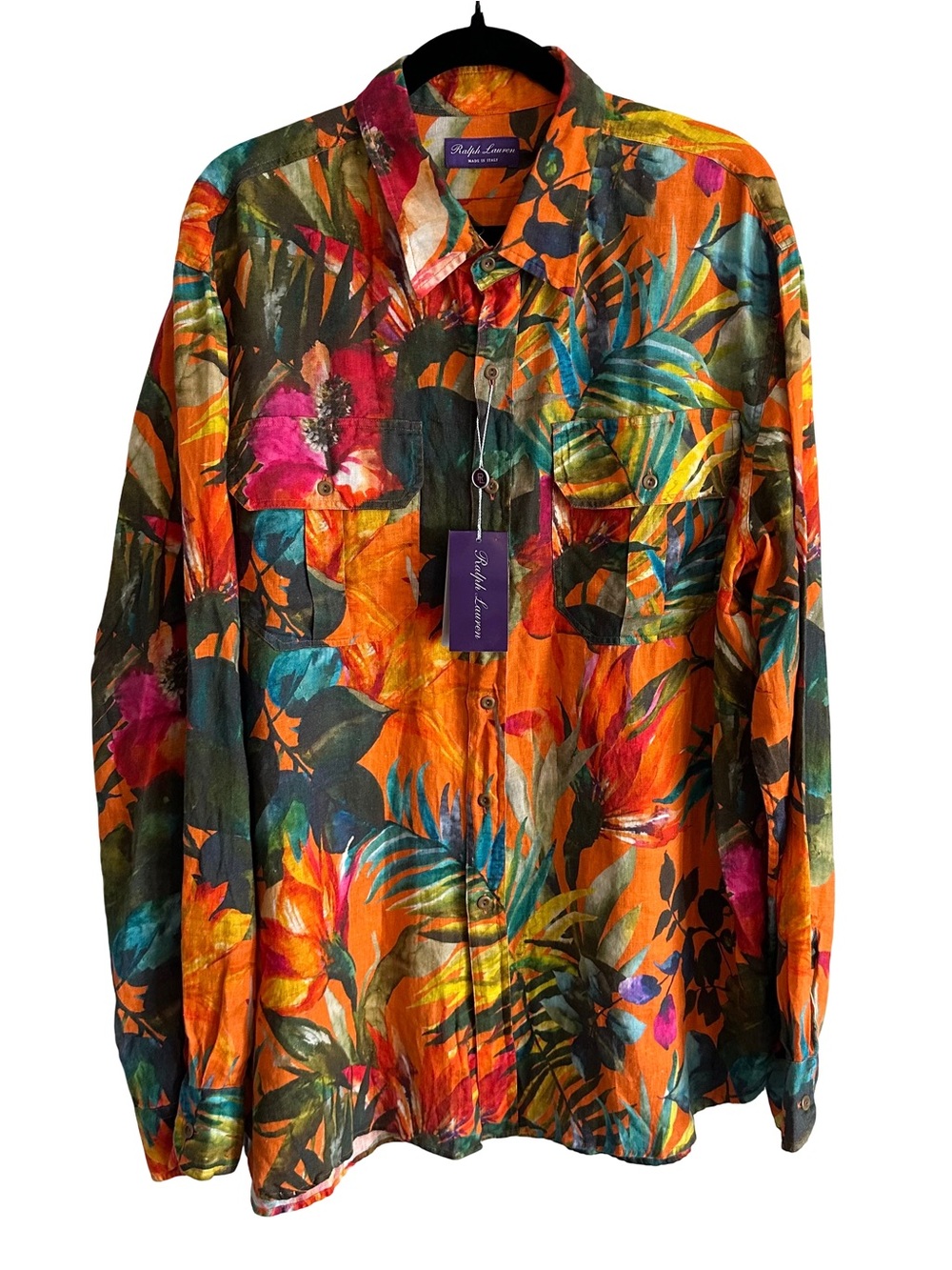 NWT Ralph Lauren Purple Label Floral Print Linen Shirt Long Sleeve Men’s XL
